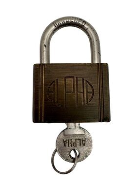 Vintage Alpha Hardened Padlock No. 1200-45 Brass Lock w/ Working Key Industrial
